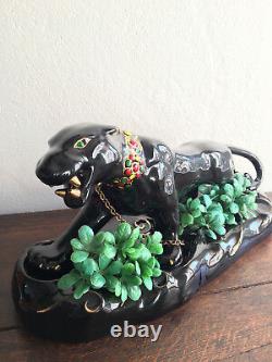 Vintage Large Black Panther Ceramic Figurine Art Deco Mid Century 18 Sculpture