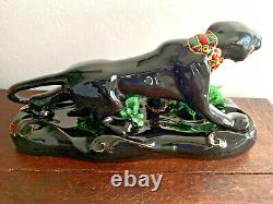 Vintage Large Black Panther Ceramic Figurine Art Deco Mid Century 18 Sculpture