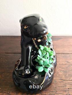 Vintage Large Black Panther Ceramic Figurine Art Deco Mid Century 18 Sculpture