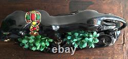 Vintage Large Black Panther Ceramic Figurine Art Deco Mid Century 18 Sculpture