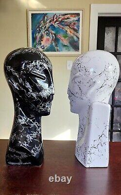 Vintage Large Pair Of Ceramic Modernist Bust In The Style Of Art Deco Balkweill