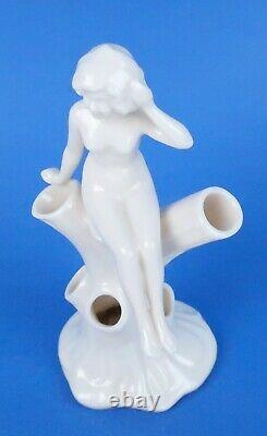 Vintage Lenox Art Deco Nude Lady Flower Vase Porcelain Girl On Tree Stump