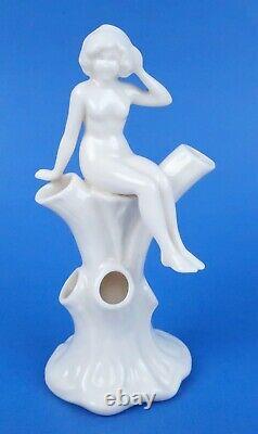 Vintage Lenox Art Deco Nude Lady Flower Vase Porcelain Girl On Tree Stump