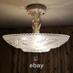 Vintage Light Fixture Chandelier, Porcelain with Glass Shade