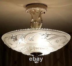 Vintage Light Fixture Chandelier, Porcelain with Glass Shade
