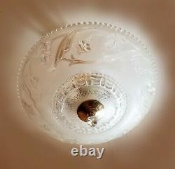 Vintage Light Fixture Chandelier, Porcelain with Glass Shade