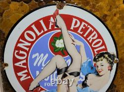 Vintage Magnolia Petroleum Porcelain Sign Art Deco Girlmotor Oil Advertising