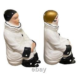 Vintage Mann Porcelain Pierrot Clown Male Female Bookends Art Deco