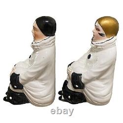 Vintage Mann Porcelain Pierrot Clown Male Female Bookends Art Deco