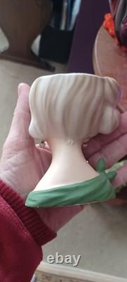 Vintage Napco Lady Head Vase With Lit TREE Green Dress Blue Eyes 4.5 Perfet
