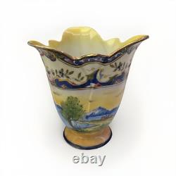 Vintage Noritake Hand-painted Art Deco Porcelain Vase Colorful Landscape 6.5
