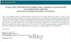 Vintage Noritake Porcelain Art Deco Lusterware Butterfly Bowl Candle Holder Set