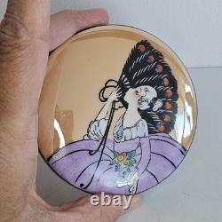 Vintage Noritake porcelain powder box Art Deco Lusterware woman holding a fan
