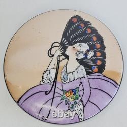 Vintage Noritake porcelain powder box Art Deco Lusterware woman holding a fan
