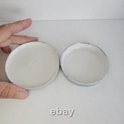 Vintage Noritake porcelain powder box Art Deco Lusterware woman holding a fan