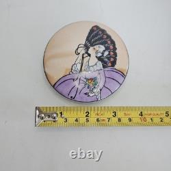 Vintage Noritake porcelain powder box Art Deco Lusterware woman holding a fan