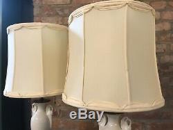 Vintage PAIR LENOX LAMPS Porcelain Art Deco SWAN HANDLES URN White