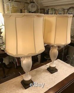 Vintage PAIR LENOX LAMPS Porcelain Art Deco SWAN HANDLES URN White