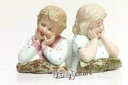 Vintage Pair Bust Gebruder Heubach Bisque Porcelain Girl Boy Miniature Figurine