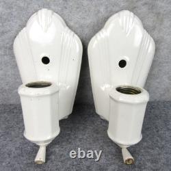 Vintage Pair White Porcelain ART DECO Wall Light Room Home Sconces