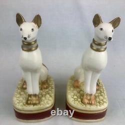 Vintage Pair of Greyhound Whippet Dog Bookends Ceramic Art Deco Hand Painted