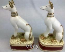 Vintage Pair of Greyhound Whippet Dog Bookends Ceramic Art Deco Hand Painted