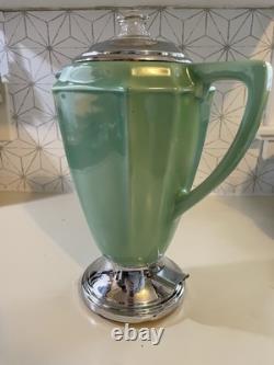 Vintage Percolator Art Deco Ceramic Or Porcelain 1930's 40s Green Coffee Pot