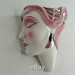 Vintage Pink Flamingo Deco Wall Pocket Sconce Vase Flapper Lady Head