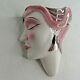Vintage Pink Flamingo Deco Wall Pocket Sconce Vase Flapper Lady Head