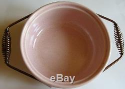 Vintage Pink Serving Dish Bauer Lid Pottery Copper Holder 1950 Casserole