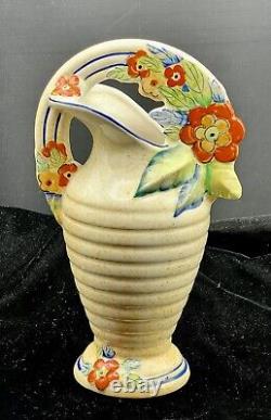 Vintage Pitcher Royal Art Pottery Longton, England Art Deco 1930's Floral