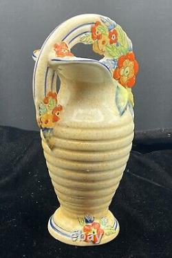 Vintage Pitcher Royal Art Pottery Longton, England Art Deco 1930's Floral