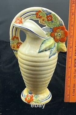 Vintage Pitcher Royal Art Pottery Longton, England Art Deco 1930's Floral