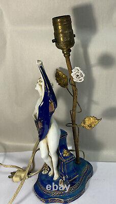 Vintage Porcelain And Brass Art Deco Figural Dancing Lady Lamp Germany