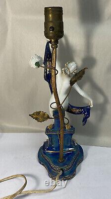 Vintage Porcelain And Brass Art Deco Figural Dancing Lady Lamp Germany