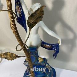 Vintage Porcelain And Brass Art Deco Figural Dancing Lady Lamp Germany