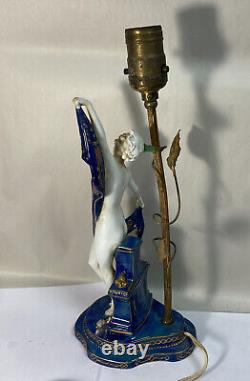 Vintage Porcelain And Brass Art Deco Figural Dancing Lady Lamp Germany