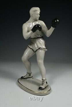 Vintage Porcelain Boxer Fighter Athlete Figurine Soviet Communist Art Deco