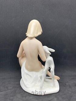 Vintage Porcelain Figurine Wallendorf Nude Lady with Deer 7.28 Kurt Steiner