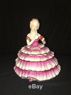 Vintage Powder Jar Victorian Lady Half Doll Art Deco Girl Porcelain Trinket Box