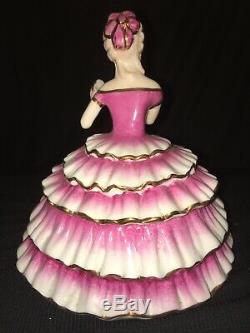 Vintage Powder Jar Victorian Lady Half Doll Art Deco Girl Porcelain Trinket Box