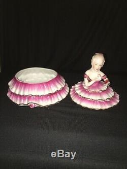 Vintage Powder Jar Victorian Lady Half Doll Art Deco Girl Porcelain Trinket Box