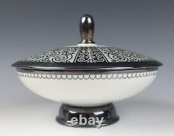 Vintage Rosenthal Silver Overlay Covered Bowl Dish German Art Deco Porcelain