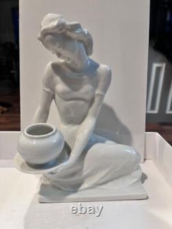 Vintage Rosenthal White Porcelain Art Deco Woman Figurine 9. 7H Candel Holder