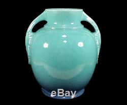 Vintage Roseville Tuscany Ohio Art Deco Pottery Turquoise Lamp Base Vase 345-8