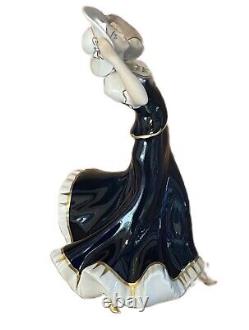 Vintage Royal Dux Bohemia Cobalt Blue Porcelain Art Deco Woman Figurine