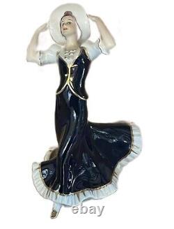 Vintage Royal Dux Bohemia Cobalt Blue Porcelain Art Deco Woman Figurine