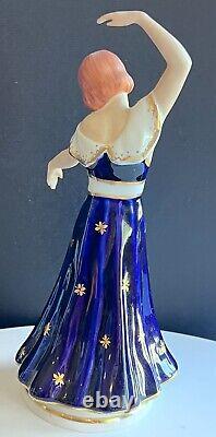 Vintage Royal Dux Deco Dancer Figurine Cobalt Blue Gold #3562 by Elly Strobach