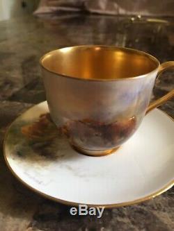 Vintage Royal Worcester Hand Painted Cattle Miniature Cup/Saucer Signed Stinton