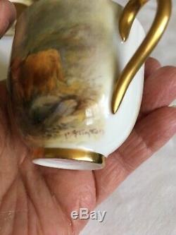 Vintage Royal Worcester Hand Painted Cattle Miniature Cup/Saucer Signed Stinton